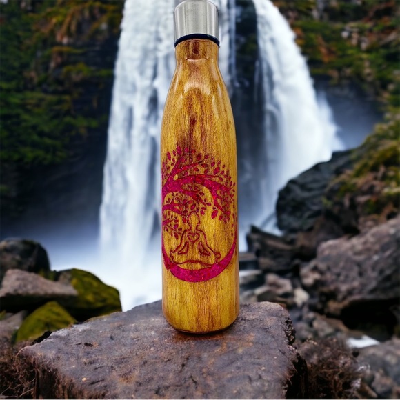 Gratitude, 17oz epoxy water bottle, pink glitter inlays, hand painted wood grain - Picture 7 of 11